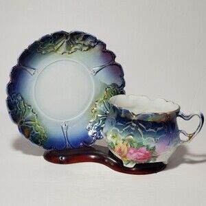 Royal Thuringia Teacup and Saucer Blue Floral Vintage